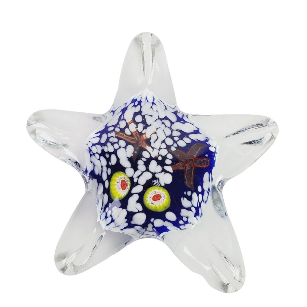Art Glass Starfish Millefiori Paperweight